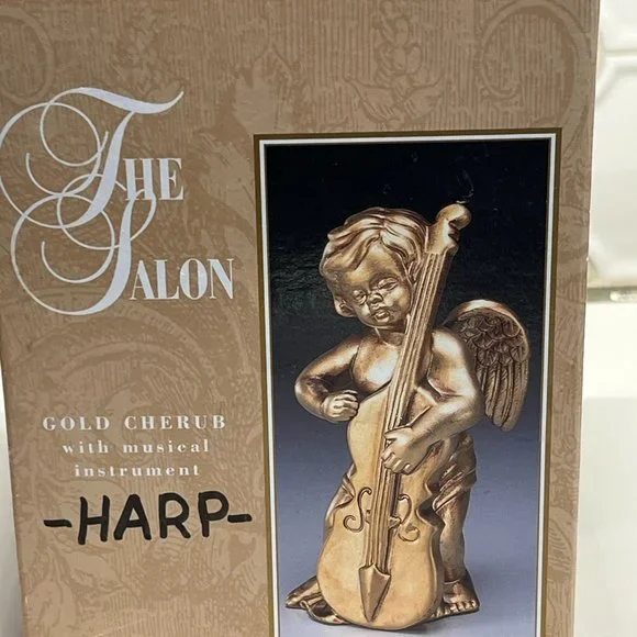 Vintage Cherub Angel Wall Art figurines resin gold with musical instruments - Picture 8 of 10